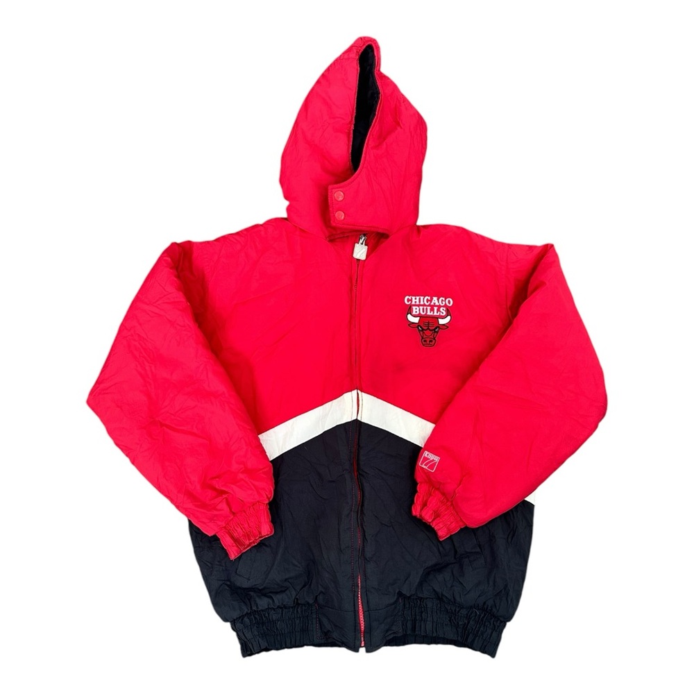 Vintage LOGO 7 Chicago Bulls Full Zip Puffer Jacket Coat NBA Jordan YTH XL 90s